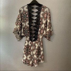 CHARLOTTE RUSSE romper lace insert back deep V neckline